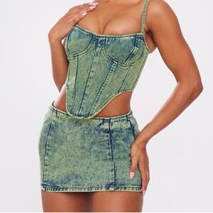 Green Acid-Wash Denim Mini Skirt- Size 2, 6, 10
